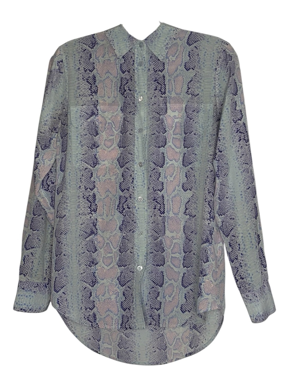 Equipment Silk Snake Print Button Down Silk Blouse XS Blue Pink - Picture 2 of 5